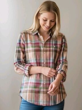 Ralph Lauren Sport Madras plaid button down shirt Sz 6 Classic Preppy Slim Fit